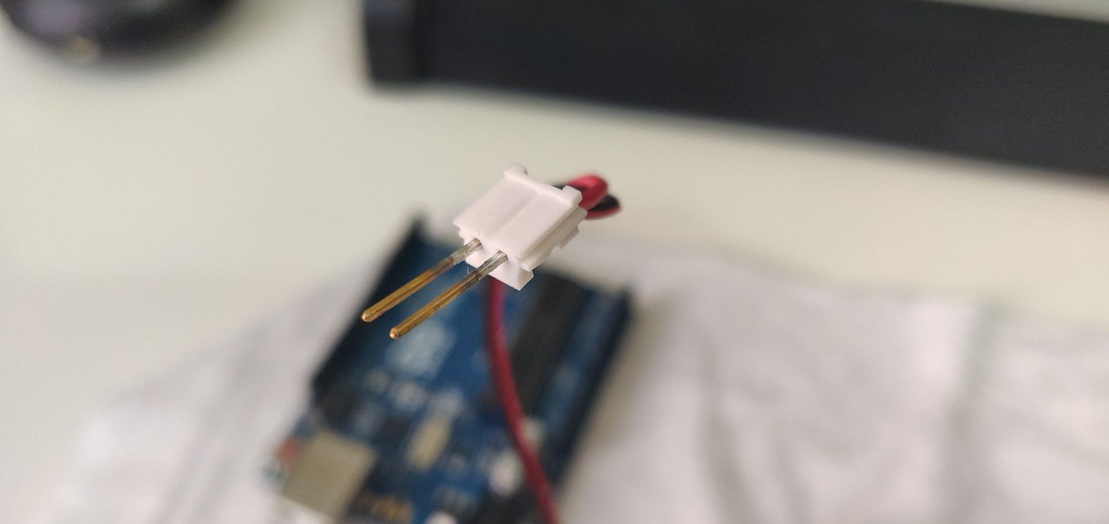 Close-up of the male connector used on the Arduino